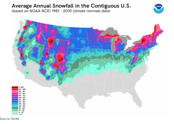 Average Annual Snowfall in the Contiguous U S