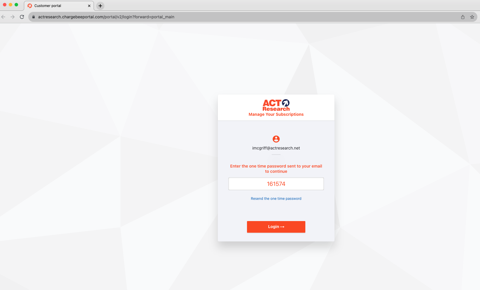 ACT Subscription Management Platform Verification Code