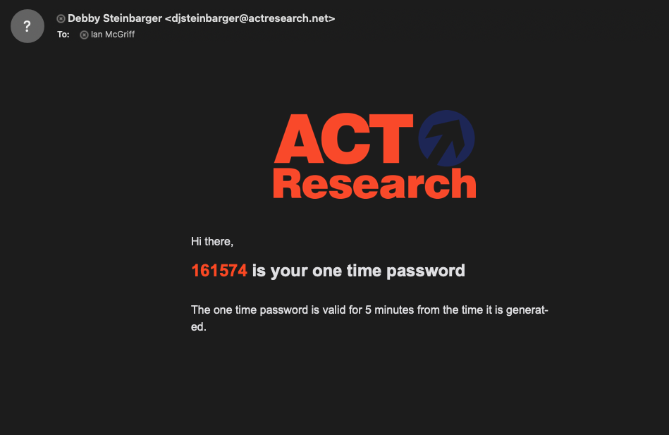 ACT Research Subscription Management Portal Verification Email