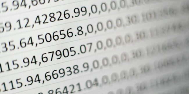 Numbers in a spreadsheet stock photo