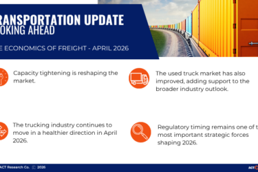 Transportation Update: ACT Research’s February 2026 freight outlook highlights tightening capacity, stabilizing equipment markets, improving Class 8 order activity, and uneven freight demand shaping the trucking industry’s path forward.